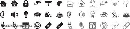 IoT Smart Home Security and Automation Icon Set. Modern Black Solid and Outline Vector Collection. isolated PNG with Transparent Background