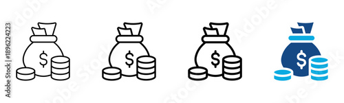 Money Icon Different Style Outline Collection Set Vector Illustration
