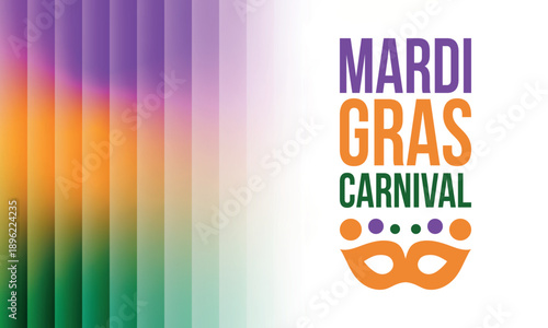 Mardi Gras Carnival in New Orleans. Fat Tuesday. Traditional holiday, celebration annual. Folk festival, costume masquerade, fun party. Carnival mask. Poster, card, banner and background. Vector