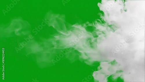 Abstract white smoke cloud on green screen background for compositing