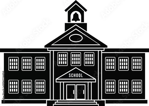 silhouette of a traditional American school building on white background