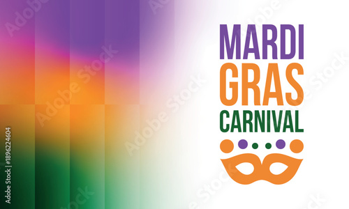 Mardi Gras Carnival in New Orleans. Fat Tuesday. Traditional holiday, celebration annual. Folk festival, costume masquerade, fun party. Carnival mask. Poster, card, banner and background. Vector