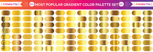 big set of metallic gold gradients. Set of gold foil texture background. Golden, copper, brass and metal gradient template. Vector illustration