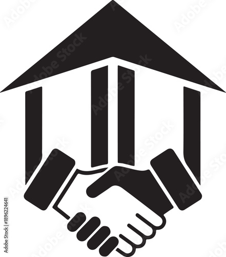 Business handshake inside building silhouette symbolizing partnership and agreement for finance