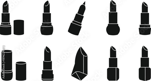 Silhouette of various lipstick and makeup products in black