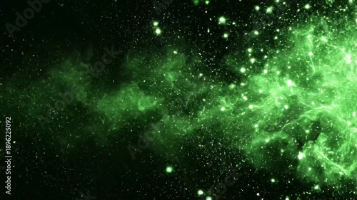 Abstract green light energy particle effect on dark background