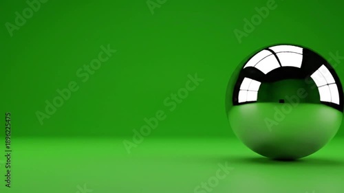 Shiny metallic sphere on green surface conceptual visuals for design