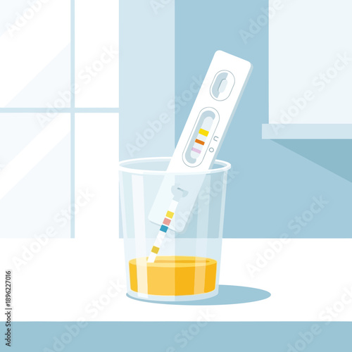 Pregnancy test in a urine cup, vector illustration for medical or health concept, for website or presentation isolated on White Background