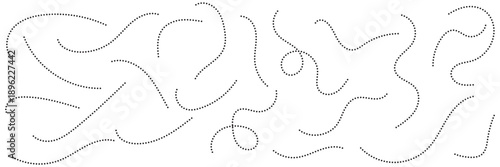 Dashed swirl lines abstract pattern. Collection of dashed curved lines forming playful swirls and paths, useful for abstract backgrounds, decorative elements, learning activities, or design templates.