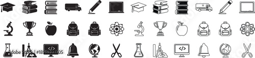 Education and Science Icons Set Vector. Collection of Solid and Outline School Symbols. isolated PNG with Transparent Background