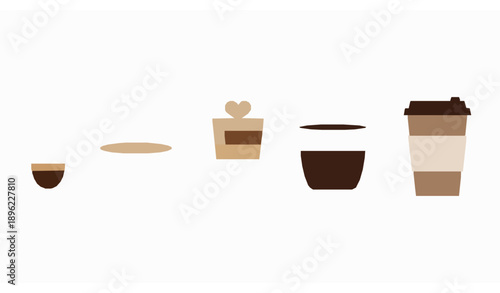 Flat coffee cup vector set with espresso latte cappuccino and takeaway drinks