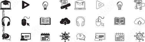 Online Education and E-learning Icons Set. Modern Line and Filled Style Vector Collection. isolated PNG with Transparent Background