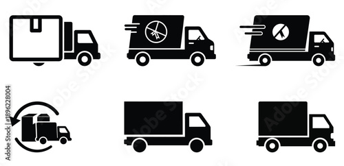 Express ecommerce delivery icon set with fast shipping truck and courier van