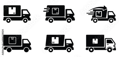 Fast courier service icon collection with express truck and van vector