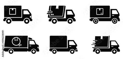 Minimal fast delivery icons featuring express courier truck on white background