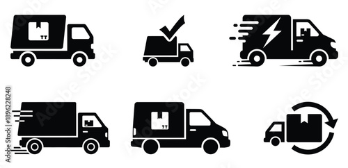 Delivery speed vector collection featuring 24h service, express van and transport truck