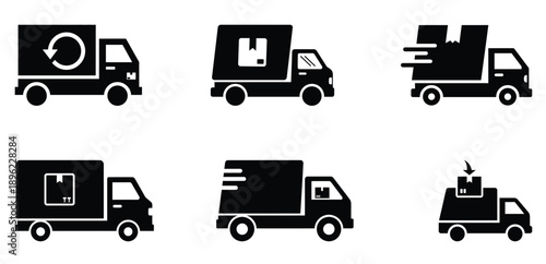 Clean fast delivery vector icons with express shipping truck on white background