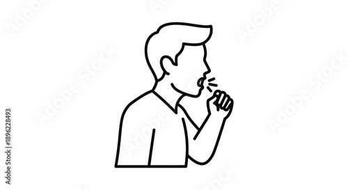 Man coughing into elbow a simple linear illustration silhouette high quality