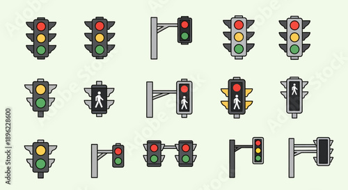 Traffic Lights and Signals Set Illustration.