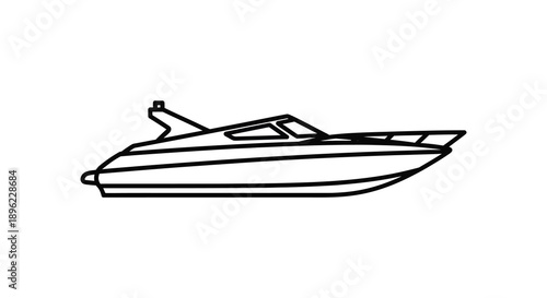 Simple line drawing of a speed boat on white background silhouette