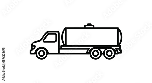 Simple outline of a tanker truck black lines on white background silhouette