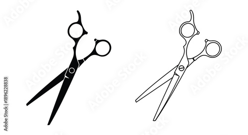 Two pairs of scissors one a stark black silhouette high quality