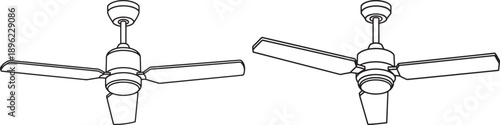 Two line art illustrations of ceiling fans, showcasing home appliances and interior design elements for ventilation.