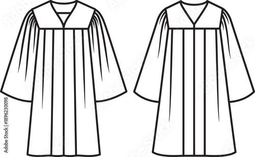 Two line art illustrations of graduation gowns, representing academic achievement, education, and commencement ceremonies.