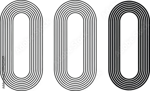 Concentric oval vector trio — black line loops on white background with geometric symmetry and minimalist abstract design appeal.
