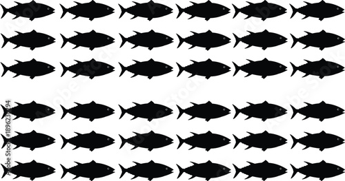 Fish silhouette icons set – black fish vector illustrations in swimming poses, simple aquatic animal clipart for marine design