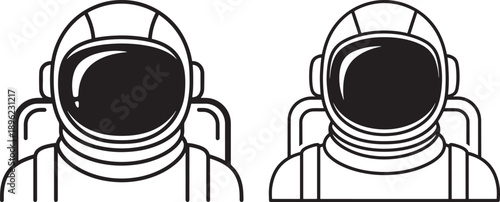 Stylized silhouette icons of two astronauts in spacesuits, symbolizing space exploration, science, and the future.