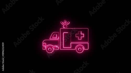 Ambulance Icon Animation with Glowing Lines on Black Background