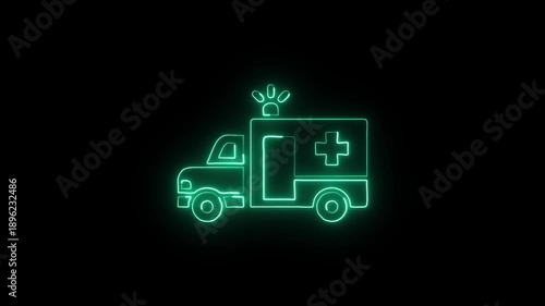 Ambulance Icon Animation with Glowing Lines on Black Background