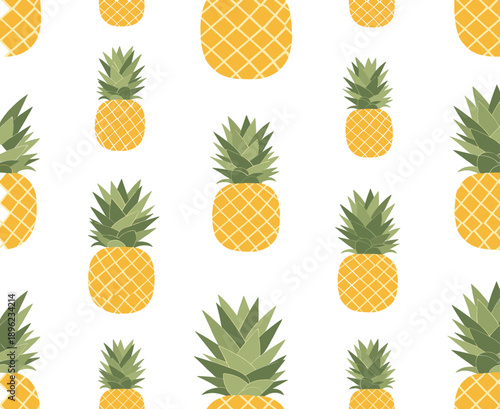 Ilustración vectorial plana con un patrón sin costuras de piñas tropicales.