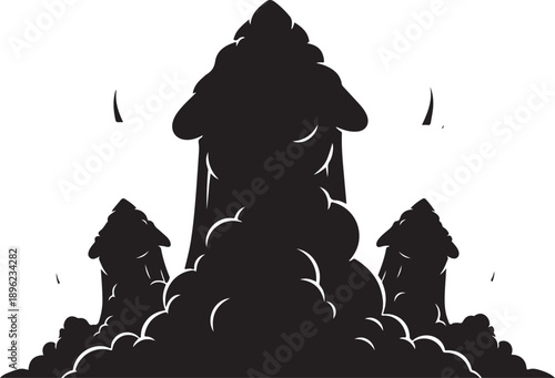 Silhouette of a large mountain with smaller hills nearby