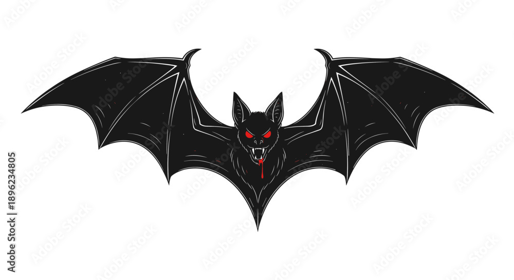 Fototapeta premium Bat with red eyes flying.
