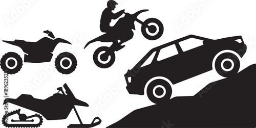 Off-Road Vehicle Silhouettes Set Black Vector Collection ATV Dirt Bike, Silhouette Vector