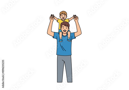 Father holding a smiling young boy on his shoulders