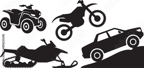 Off-Road Vehicle Silhouettes Set Black Vector Collection ATV Dirt Bike, Silhouette Vector