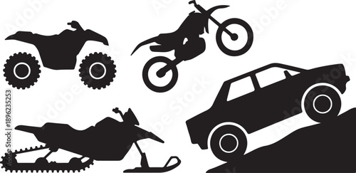 Off-Road Vehicle Silhouettes Set Black Vector Collection ATV Dirt Bike, Silhouette Vector