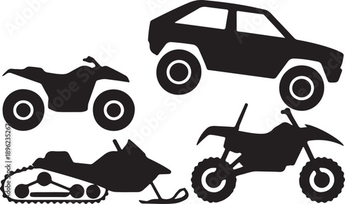 Off-Road Vehicle Silhouettes Set Black Vector Collection ATV Dirt Bike, Silhouette Vector