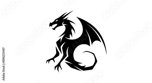 Black dragon silhouette fantasy creature.