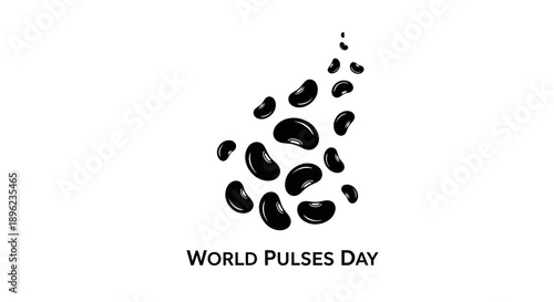 Black silhouette illustration of various beans and legumes forming a shape, celebrating World Pulses Day with a simple design on a white background.