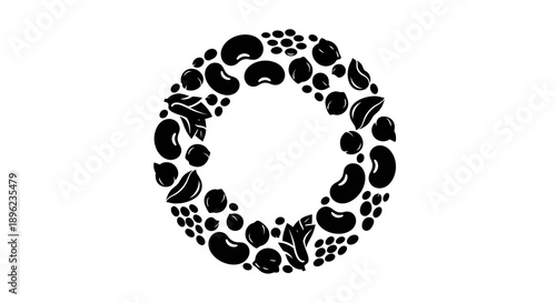 Black silhouette illustration of various legumes forming a circle on World Pulses Day, featuring peanuts, beans, and soybeans in a design against a white background.