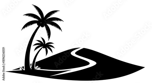 Black silhouette of tropical island.