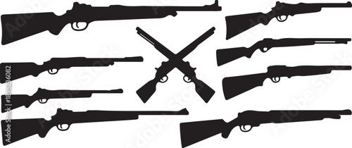 Rifle and Shotgun Silhouettes Set Black Vector Collection Hunting Firearm Icons, Silhouette Vector