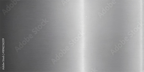 Polished silver stainless steel plate with a brushed metallic texture and a smooth light grey aluminum surface provides a shiny reflection for a seamless material backdrop