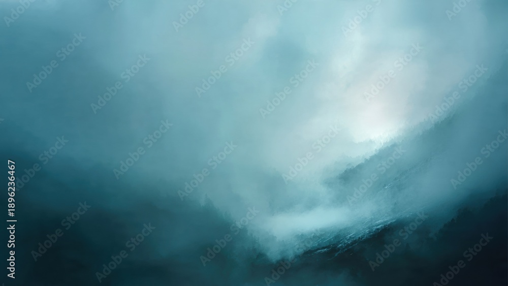 Fototapeta premium Dramatic stormy mountain landscape with foggy mist