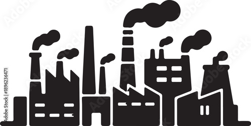 Factory and Industrial Building Silhouettes Set Black Vector Collection, Silhouette Vector