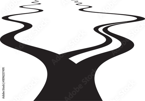 Black river flowing in a winding path upwards slowly